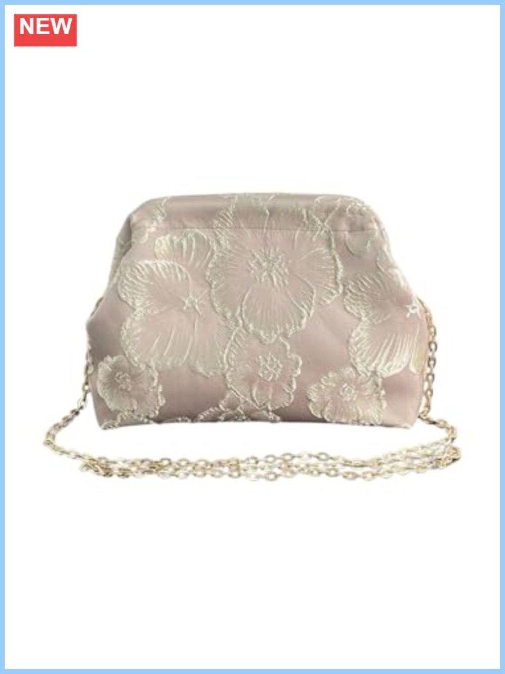 Floral Embroidered Clutch Evening Bag with Chain Strap for Wedding